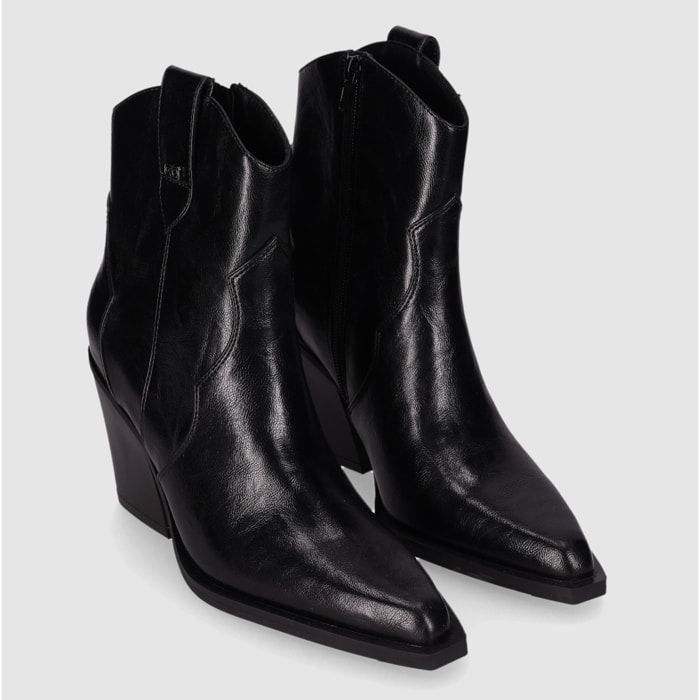 Botines de Piel Sintética - Negro - Tacón: 7 cm