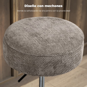 Taburete de Bar con Almacenaje, Altura Ajustable, Taburete de Cocina Redondo, Giratorio, Tapizado en Chenilla, Base de Acero, Diseño Botones, Acolchado, para Salón, Comedor, Oficina, Gris