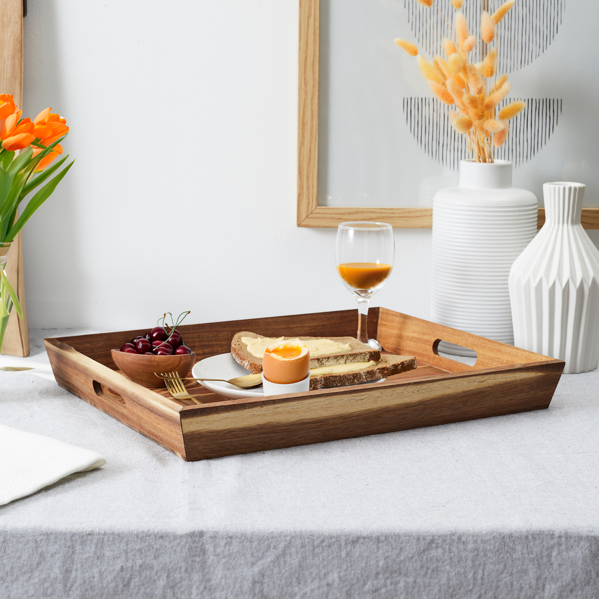 Plateau A Poignees Acacia 42x33cm M6