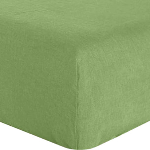 Drap housse bonnet:30cm 100% lin lavé 160g kiwi