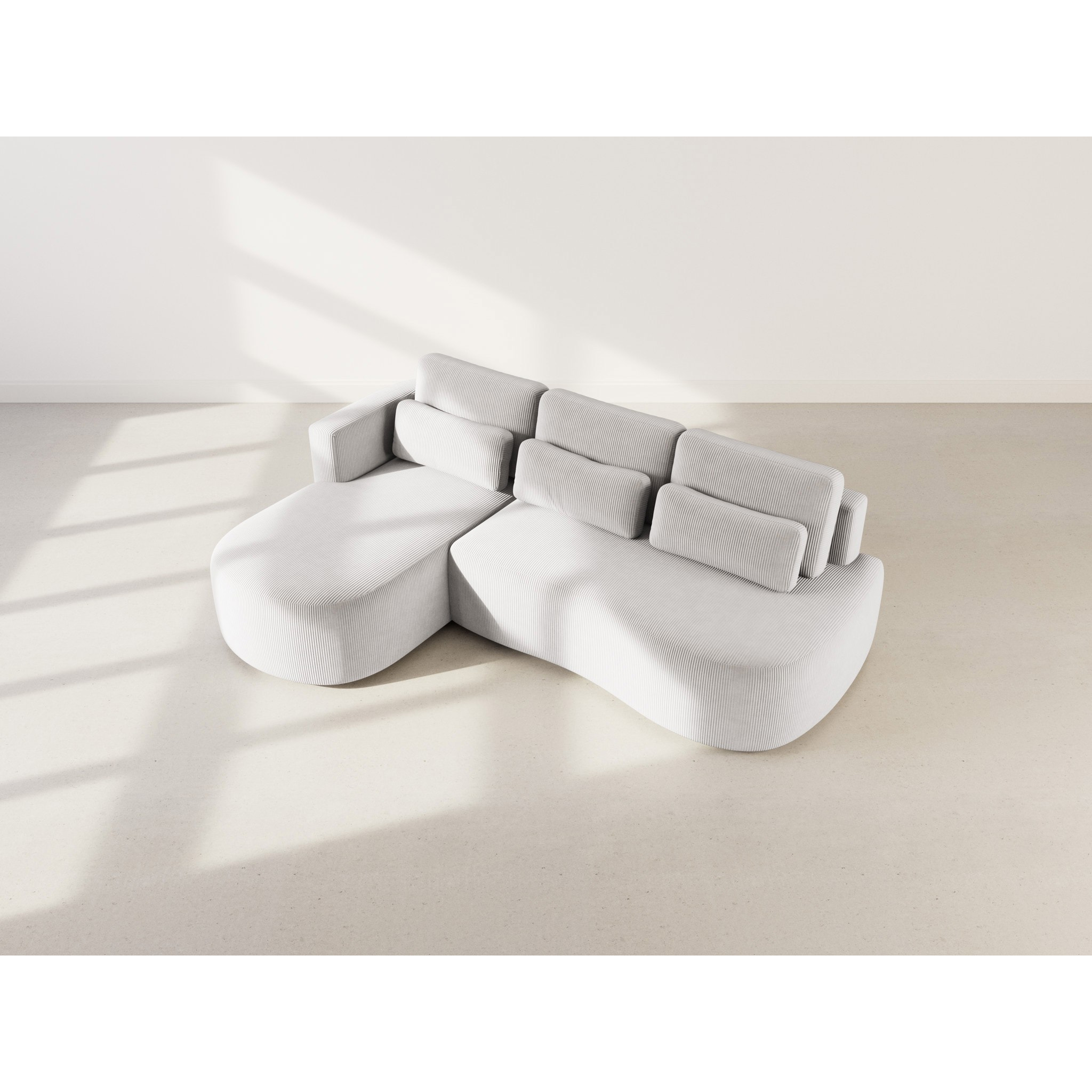 Mahina - canapé d'angle gauche 4 places convertible avec coffre en velours côtelé - Gris clair