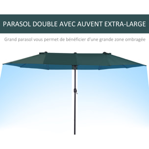 Parasol de jardin XXL parasol grande taille 4,6L x 2,7l x 2,4H m ouverture fermeture manivelle acier polyester haute densité vert