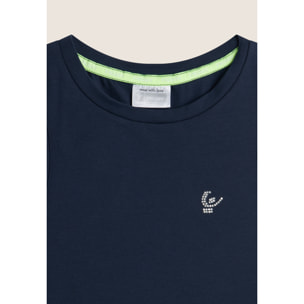 Canotta Bambina con Logo in Strass e Dettaglio Fluo