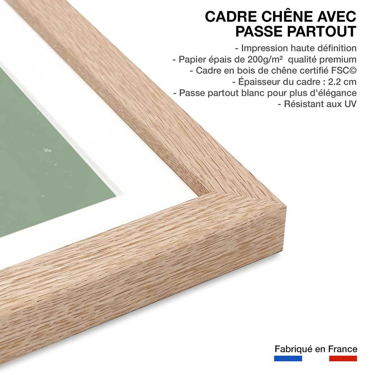 Affiche enfant zebre Affiche + cadre en bois - Chêne