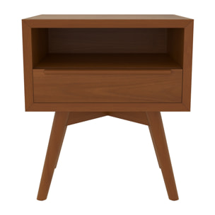Table de chevet  en bois de teck, 1 niche et 1 tiroir - Waya