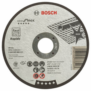 Disque BEST à tronçonner BOSCH à moyeu plat Spécial inox 125X0.8 MM - 2608603488