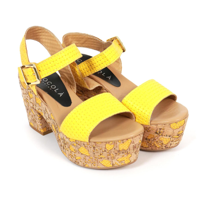 SANDALO PLATFORM FASCIA CHOCOLA' GIALLO