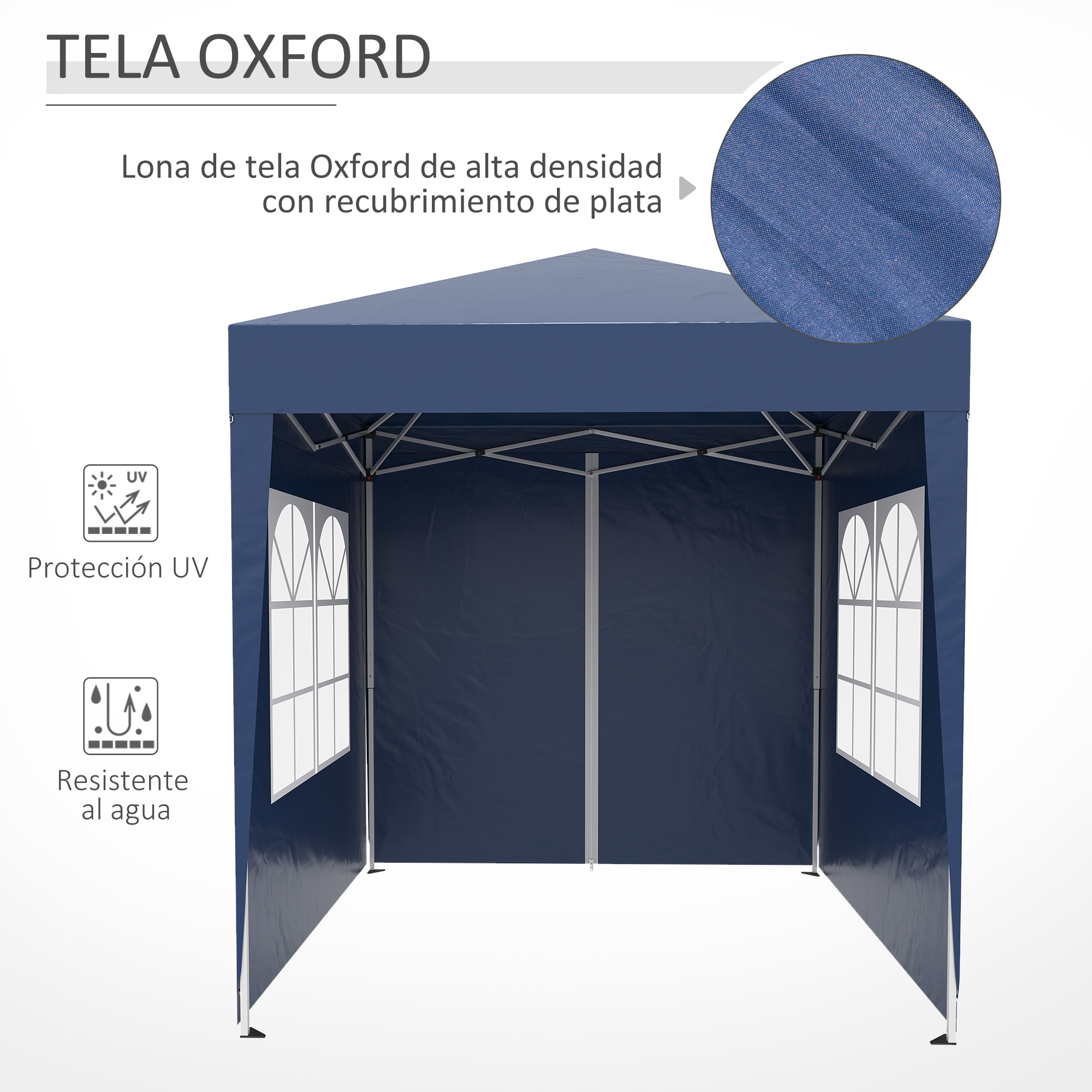 Outsunny Carpa Plegable 2x2m Exterior con 4 Paredes y Bolsa de Transporte Azul