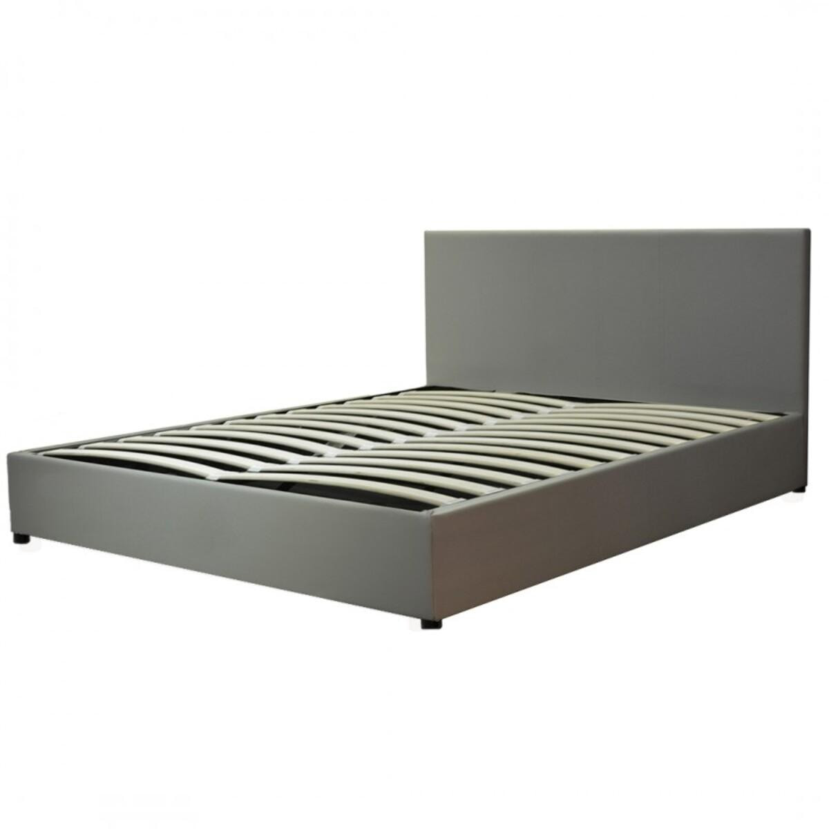 Lit coffre sommier relevable gris | Modele Colisee Simili Cuir | Grande capacite de stockage