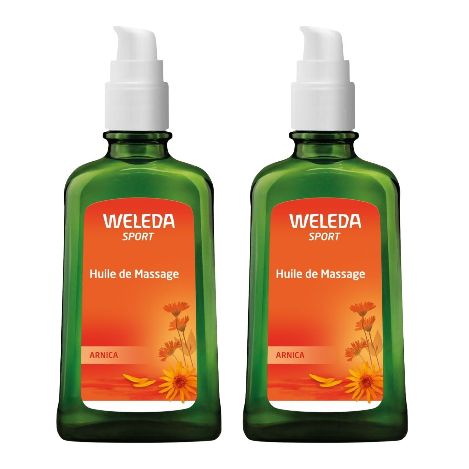 WELEDA - Duo Huile de Massage à l'Arnica - Préparation et récupération sportives - Vegan*- Certifié Natrue**- Flacon-pompe 100 ml  x 2