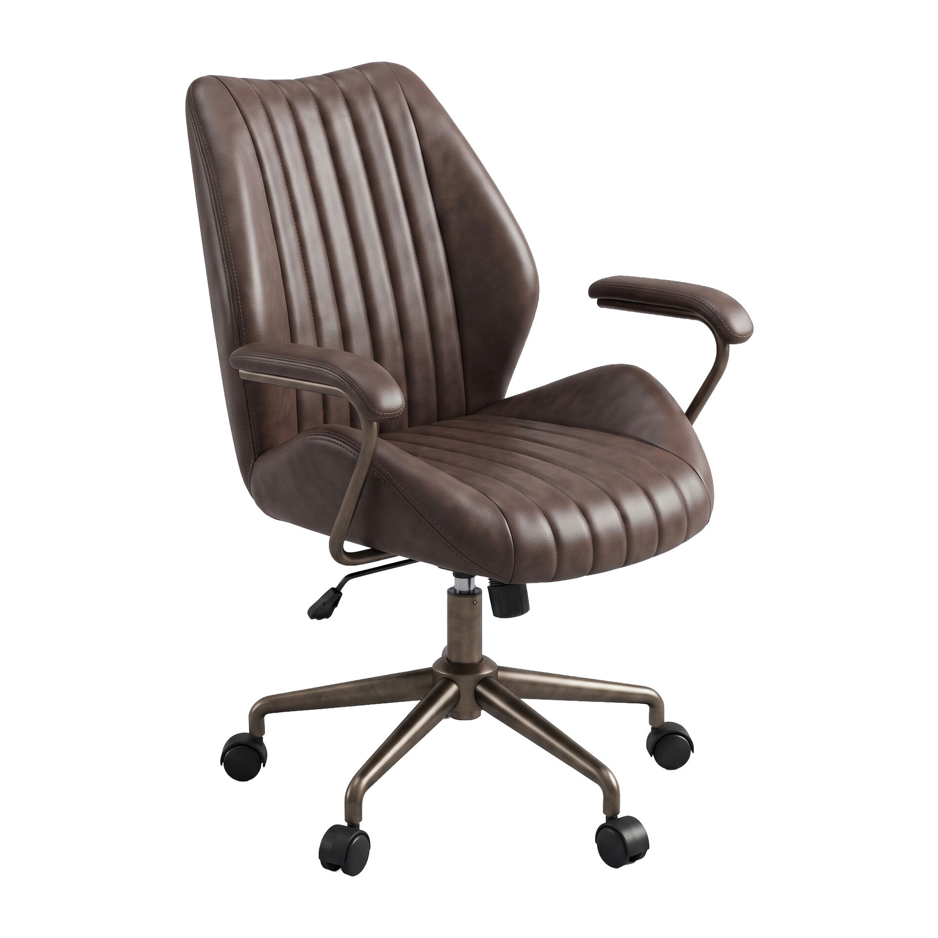 Havana - Sedia Da Ufficio 45x92x37 cm Poltrona Industrial Chic in Similpelle Base a Stella in Bronzo Spazzolato