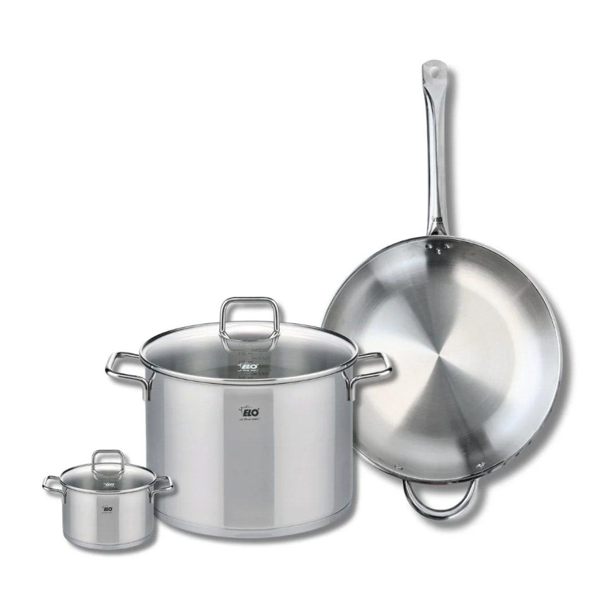 Ensemble de 1 Poêle de cuisson 32 cm et 2 faitouts 12 et 26 cm Elo Profi Citrin