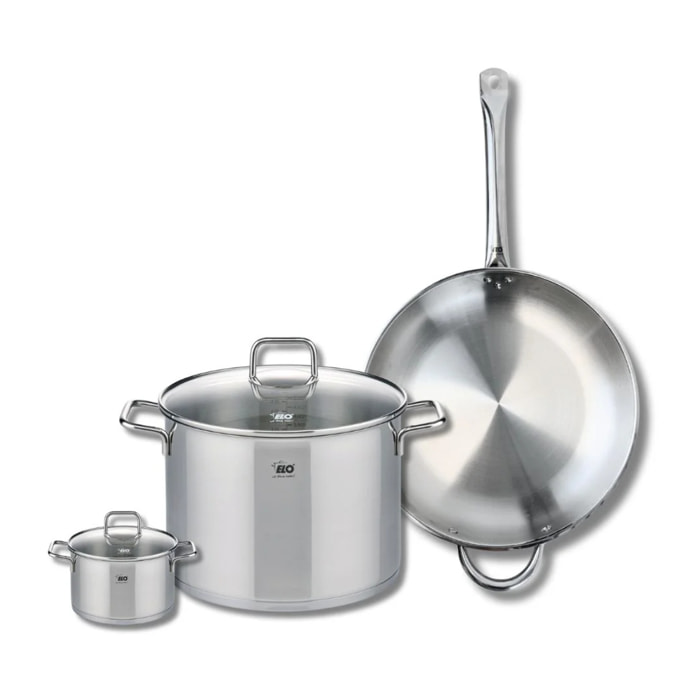 Ensemble de 1 Poêle de cuisson 32 cm et 2 faitouts 12 et 26 cm Elo Profi Citrin