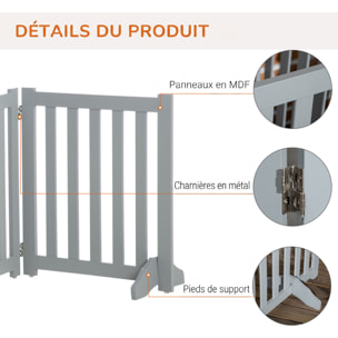 Barrière de sécurité chien pliable modulable autoportante avec porte max. 205 x 60 cm MDF gris