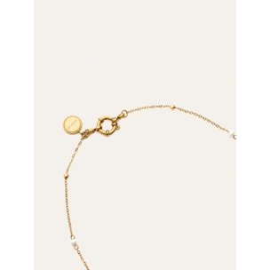 Collar Long Pearl Dots Acero Baño Oro