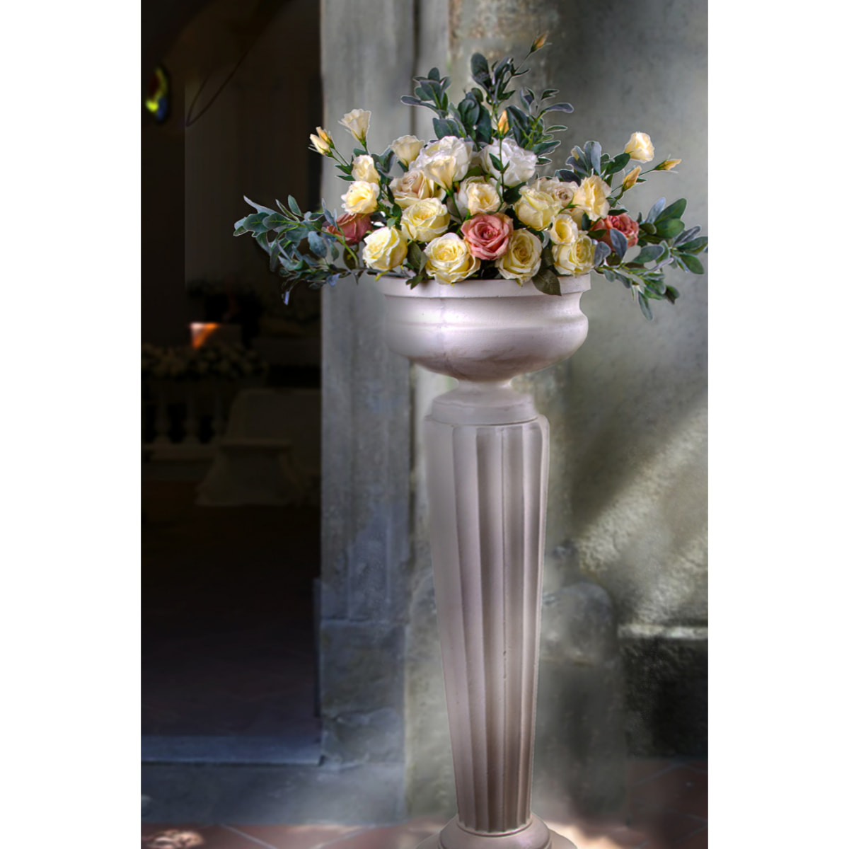 Set Vaso+Colonna. Misure 44 Cm 132 Cm - Pezzi 1 - 44X132X44cm - Colore: Bianco - Bianchi Dino - Vasi In Resina E Cemento