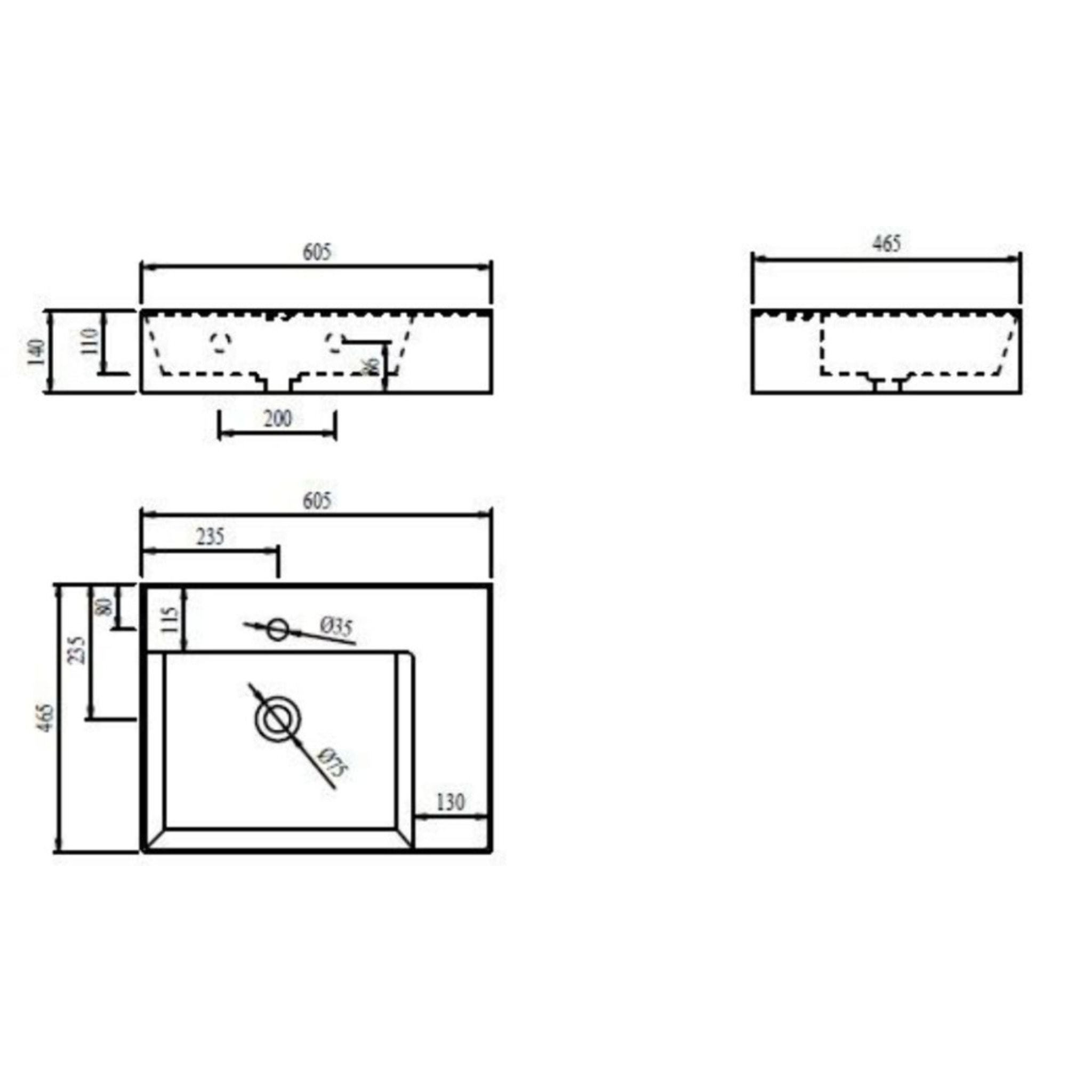 Lavabo SAT Cube Way 60x46 cm avec trou pour robinet au centre SATCW6046P