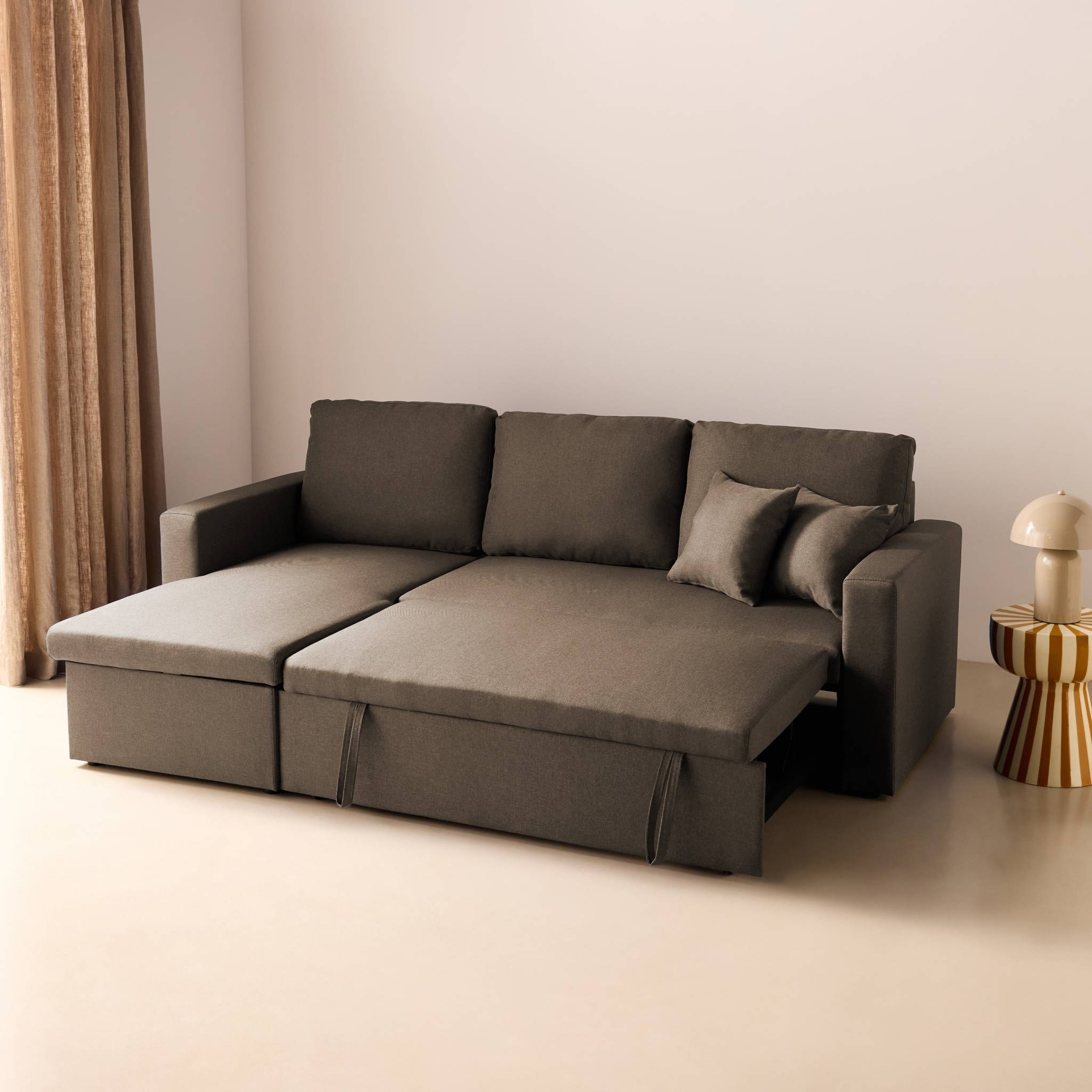 Canapé d'angle convertible réversible 3 places tissu avec coffre IDA
