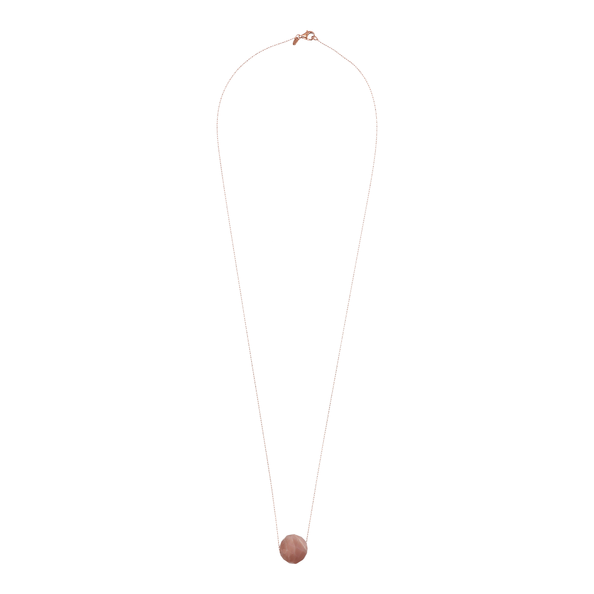 Collana Catena Ritorta con Pendente Sferico in Pietra Naturale Agata Rosa Sfaccettata in Argento 925 placcato Oro rosa 18Kt