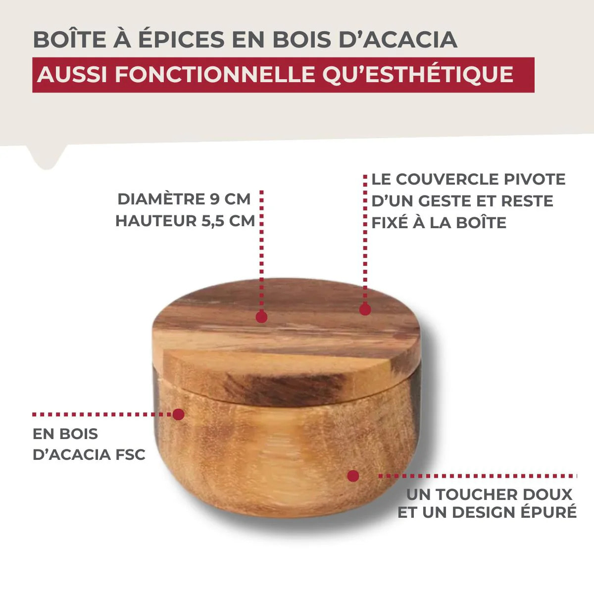 Boîte à épices en bois Fackelmann Acacia
