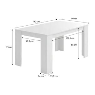 Mesa de comedor Naya en blanco artik 140X80 cm Blanco Artik (Blanco Mate)