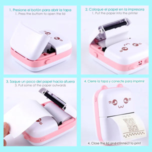 DAM Mini impresora térmica Bluetooth portátil, forma de gatito, compatible con Android e iOS. 203dpi. 8x3,5x11 Cm. Color: Rosa