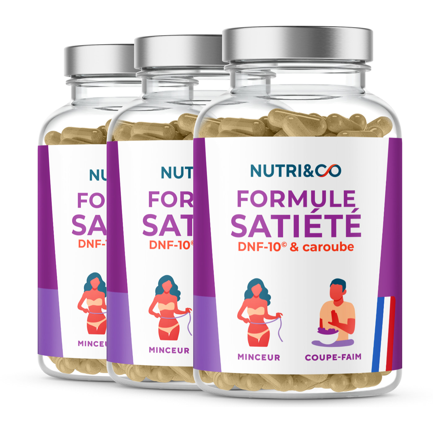 Formule Satiété - Coupe Faim Puissant DNF-10® et Caroube Réduction d'Apétit - 60 gélules - Lot de 3