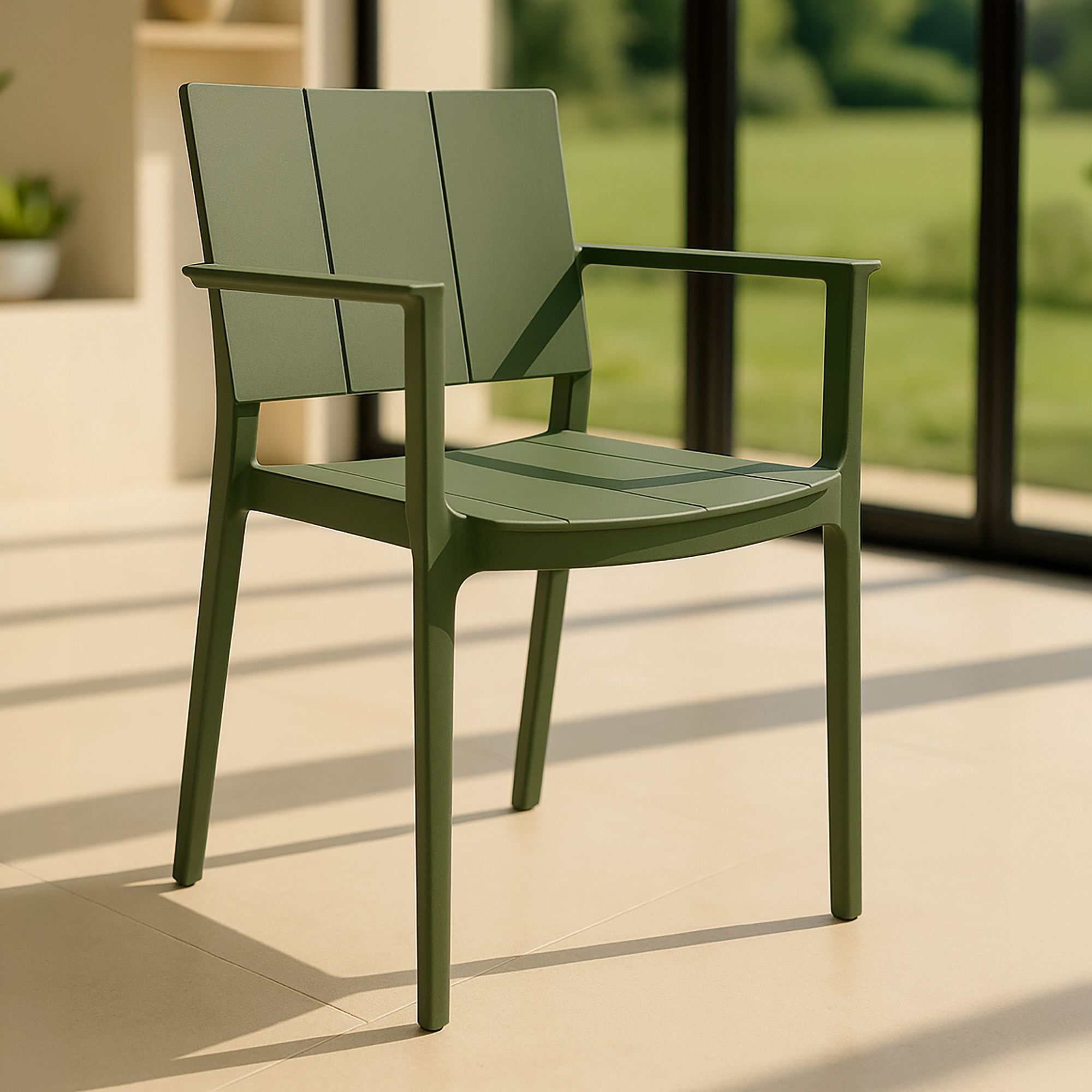 Ensemble table et 6 fauteuils de jardin en polypropylène vert PATIO