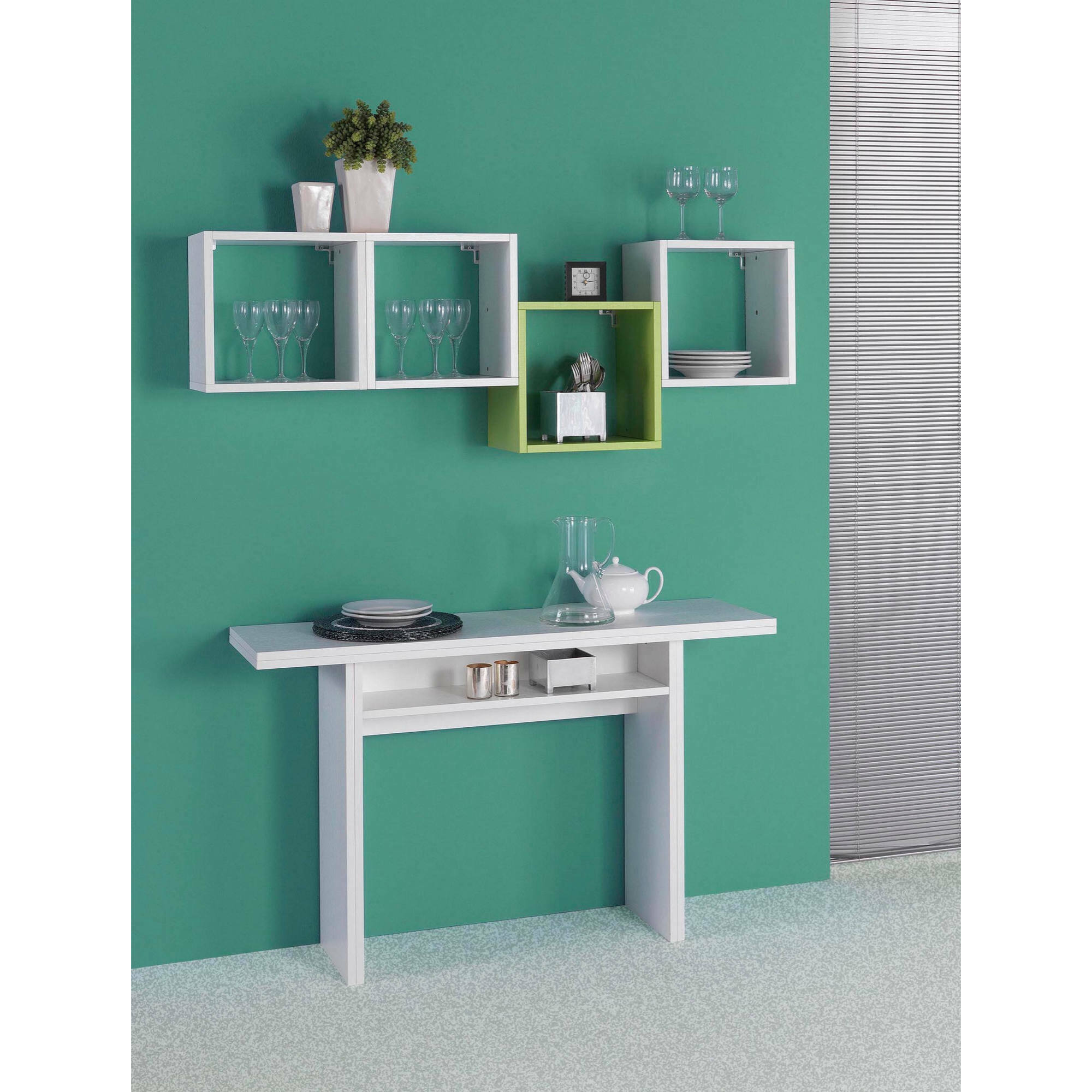 Tavolo allungabile Lavanda, Tavolo da pranzo con apertura a libro, Consolle multiuso allungabile, 100% Made in Italy, Cm 120x70h75, Bianco