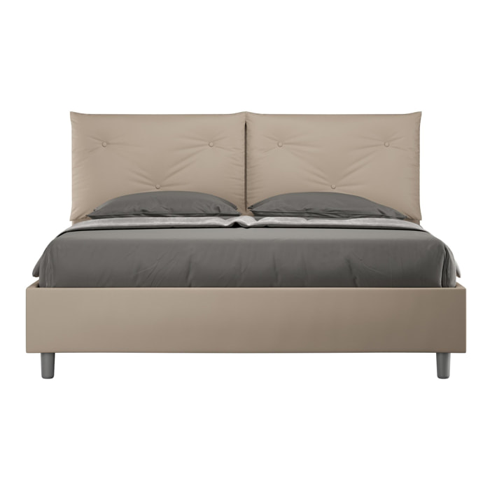 Cama con almacenaje acolchada 160x190 cuero sintético gris paloma Appia