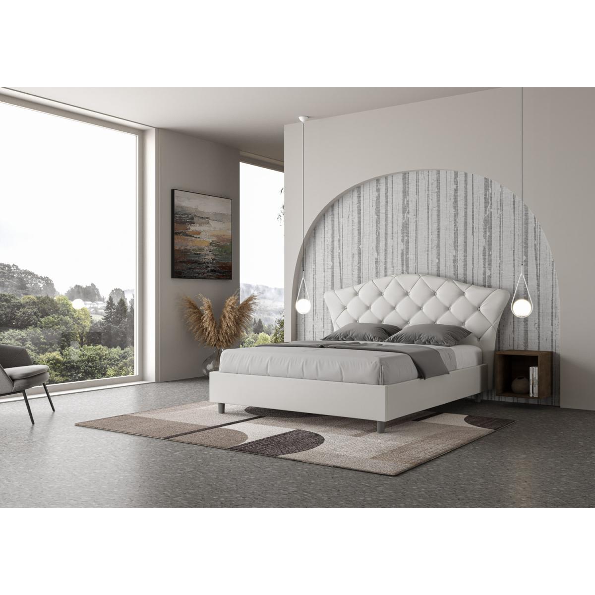 Cama sin somier acolchada 160x190 cuero sintético blanco Langre