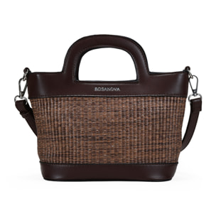 Bolso de mano marrón con rafia