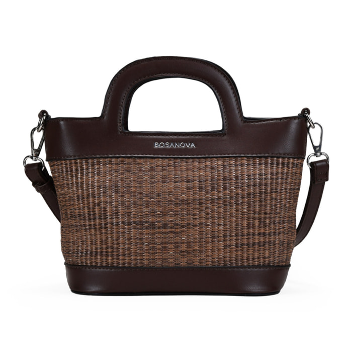 Bolso de mano marrón con rafia