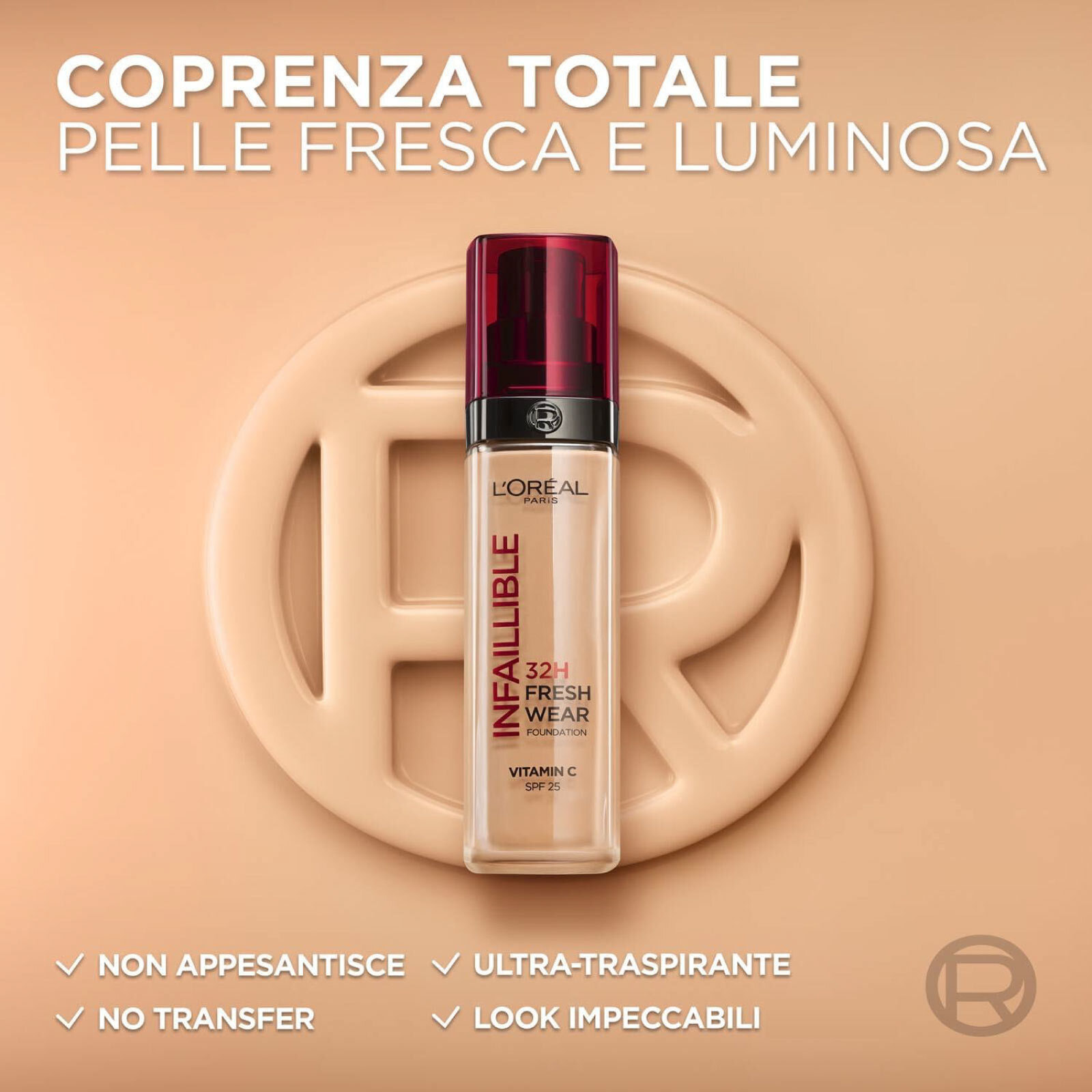 Fondotinta Liquido 140 Cool Rosé Infaillible 32H Fresh Wear SPF 25 con Vitamina C Waterproof Illuminante Coprente Ultra-Traspirante No-Transfer