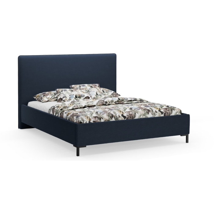 Lit coffre avec tête de lit "Polly" 180x200cm en bouclé bleu foncé