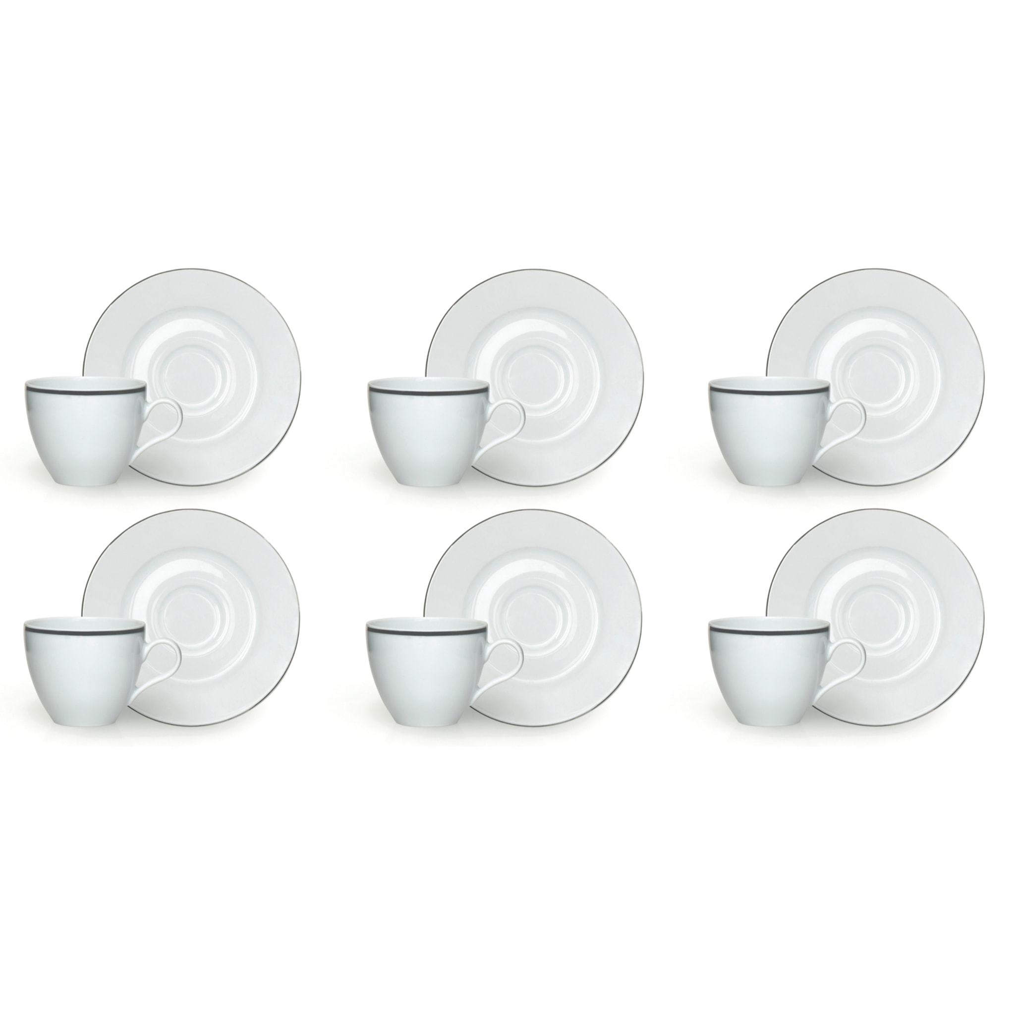 Set de 6 Tasses à Café avec Soucoupe Excelsa – Platinum, Porcelaine Blanche