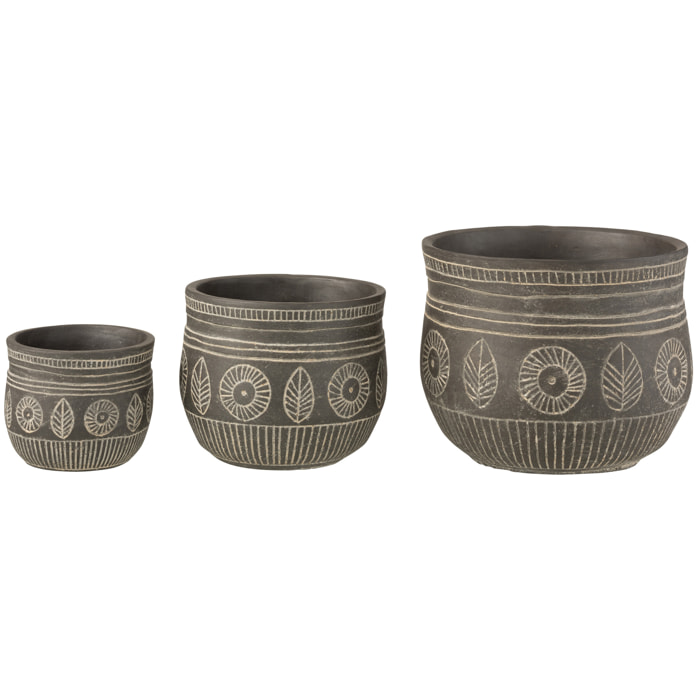 J-Line cache-pot Fresque - ciment - gris - large - Ø 23.5 cm