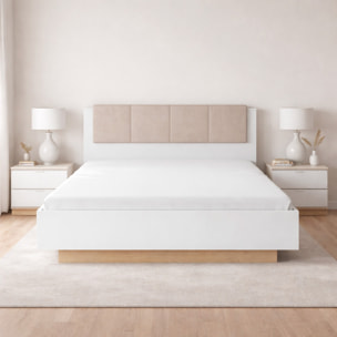 Testiera Imbottita Con Contenitore Letto Matrimoniale Mobile Camera Da Letto Struttura Moderna Zona Notte 165 x 104.5 x 210 Cm Bianco E Rovere