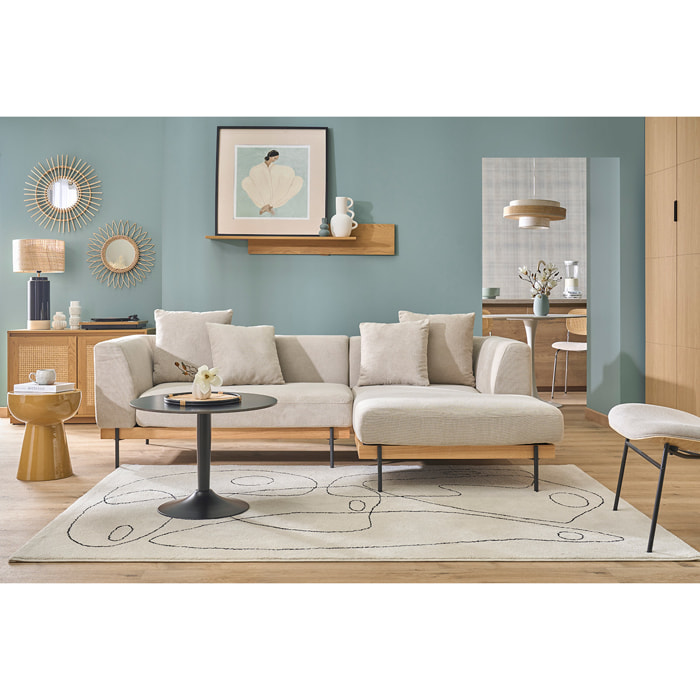 Canapé d'angle droit 4 places en tissu chenille beige et métal noir IVAR