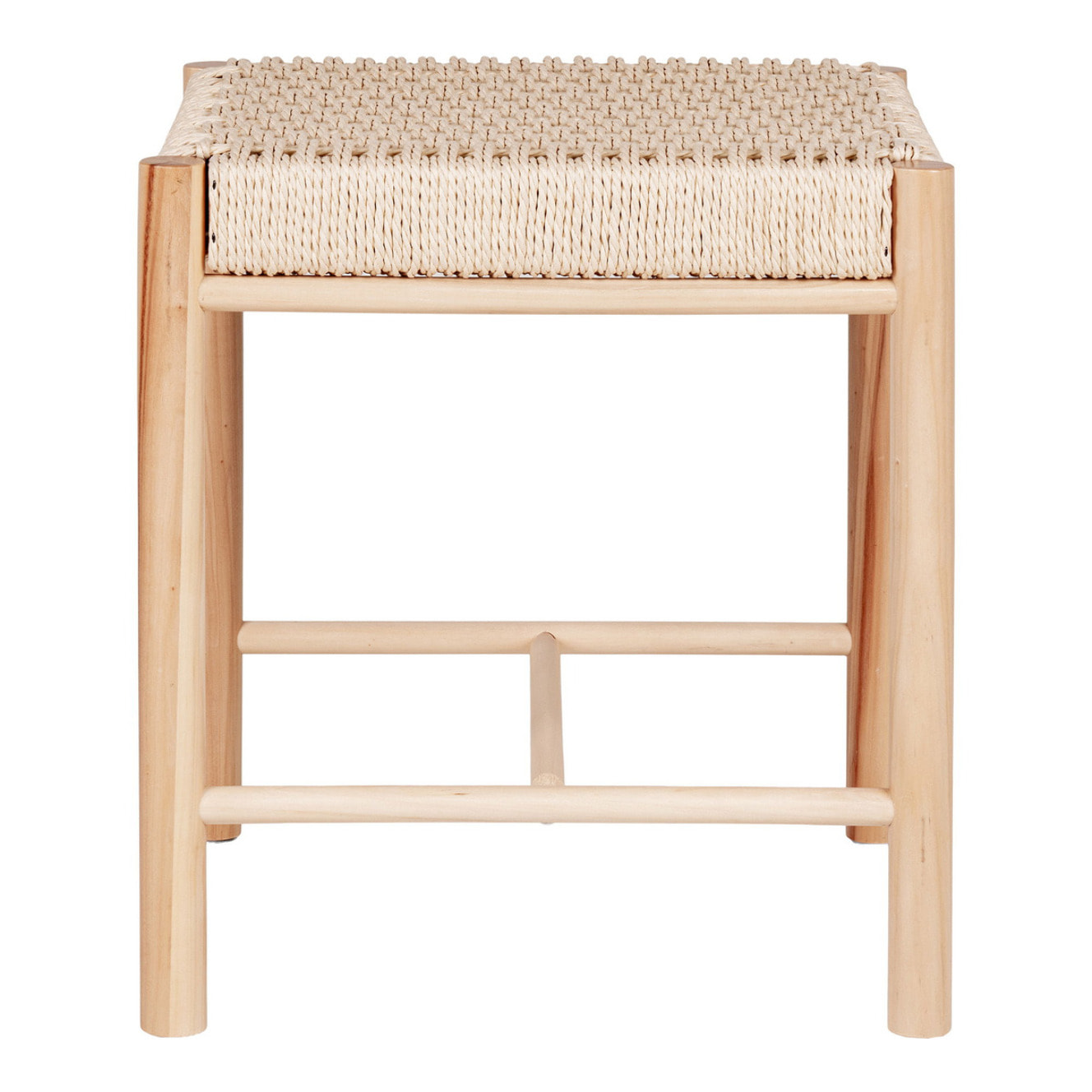 Sgabello Abano in legno di pioppo e corda naturale 42x42x46,5 cm