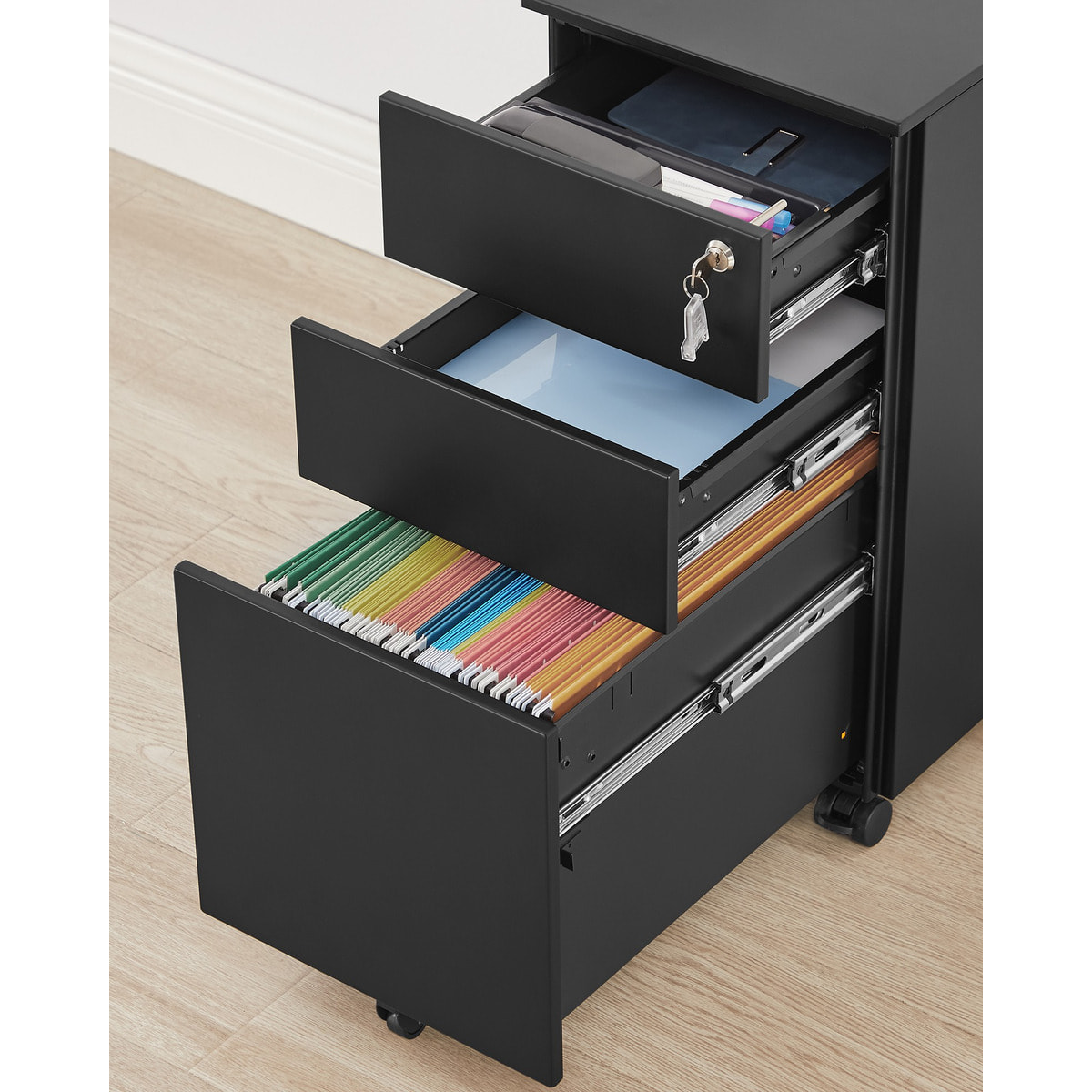 Cassettiera da ufficio professionale in acciaio con ruote