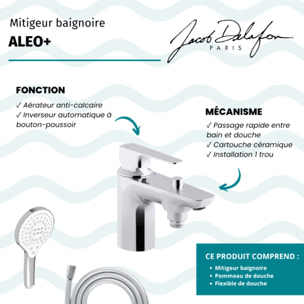 Mitigeur baignoire Aleo+ + pommeau de douche Metro signature + flexible de douche lisse