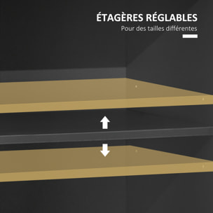 Buffet haut design industriel multi-rangement - porte avec étagère, tiroir, 3 niches - piètement métal noir MDF gris