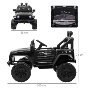 Coche Eléctrico para Niños 12V, Vehículo Todoterreno de Batería con 2 Motores, Control Remoto 2,4G, Velocidad hasta 5 km/h, Sistema de Suspensión, Faros, para Niños de +3 Años, Negro