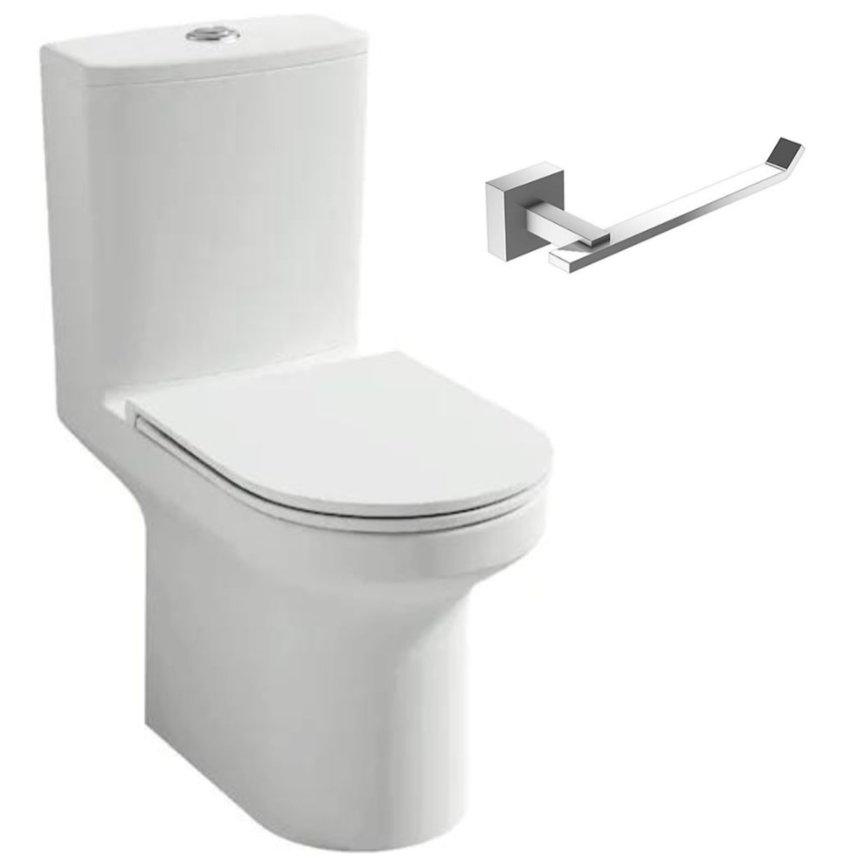 Pack WC au sol blanc sans bride Elite avec abattant extraplat fermeture douce avec porte-rouleau moderne