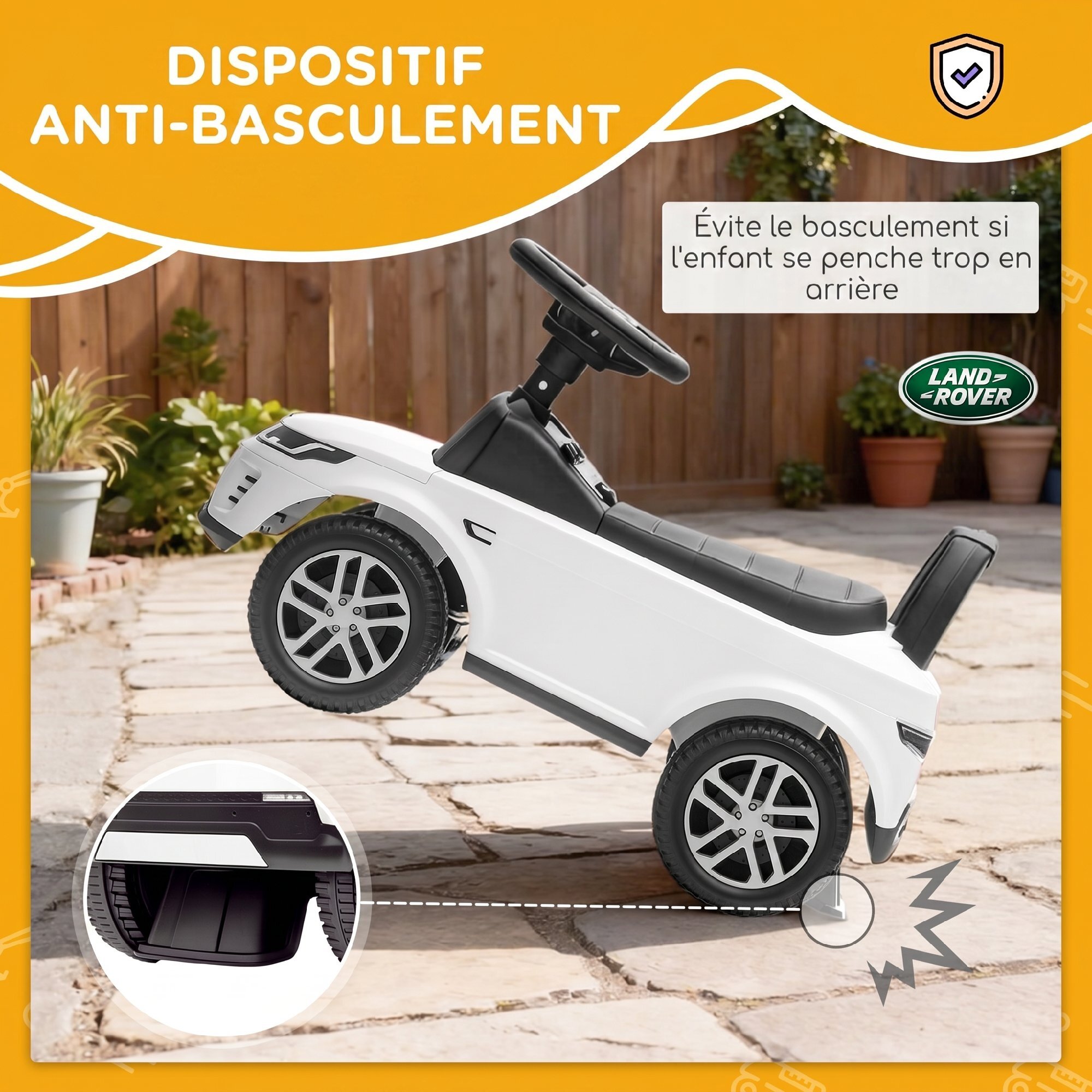 Porteur enfant voiture licence Land Rover Discovery Sport effets sonores blanc