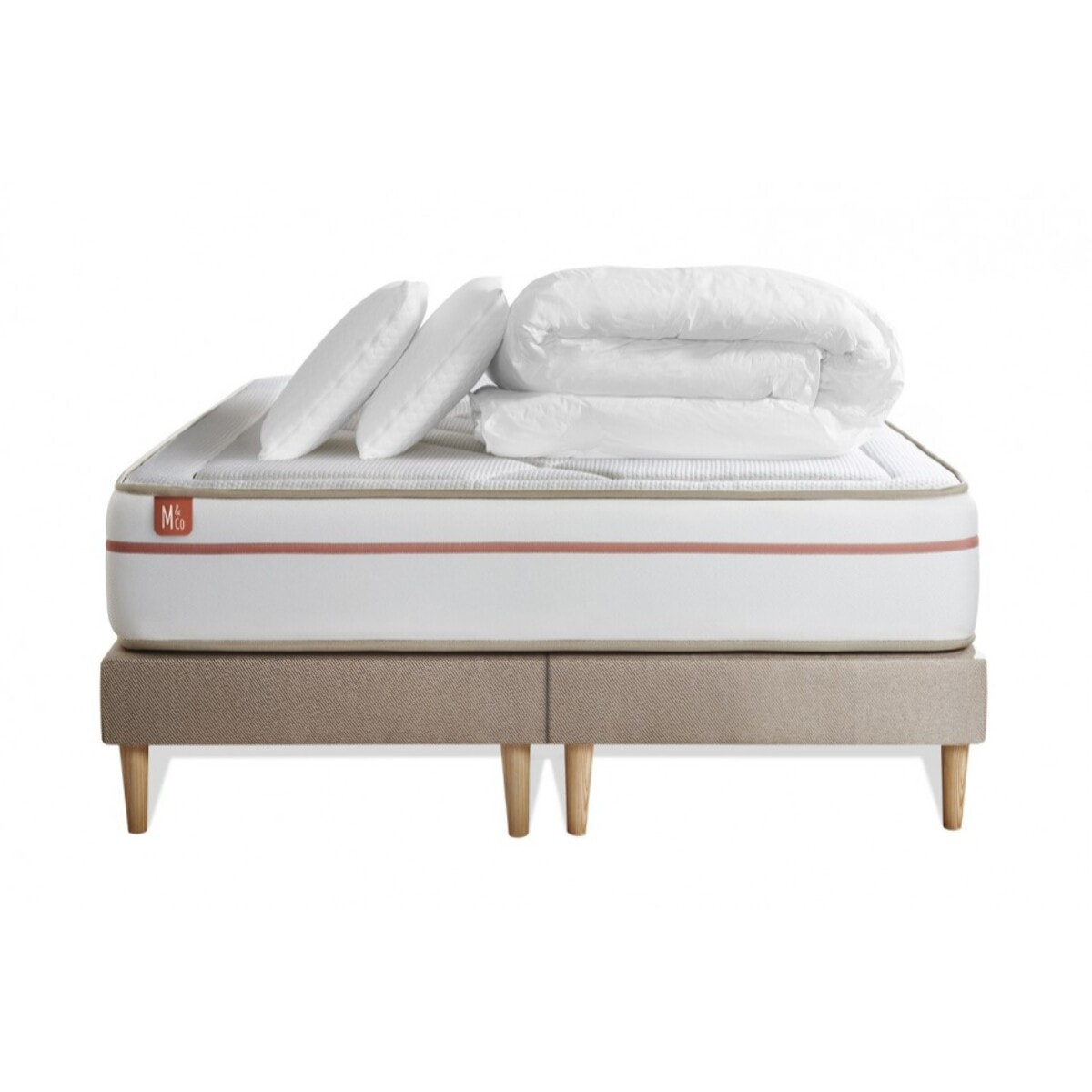 Pack matelas LE PAISIBLE - Mémoire de forme BioVisco - Ep. 24 + sommiers Beige