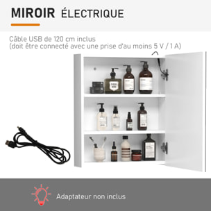 Miroir lumineux LED armoire murale design de salle de bain 2 en 1 dim. 50L x 15l x 60H cm MDF blanc