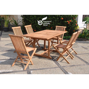 Table de jardin rectangulaire et 6 chaises en teck ADAGNA