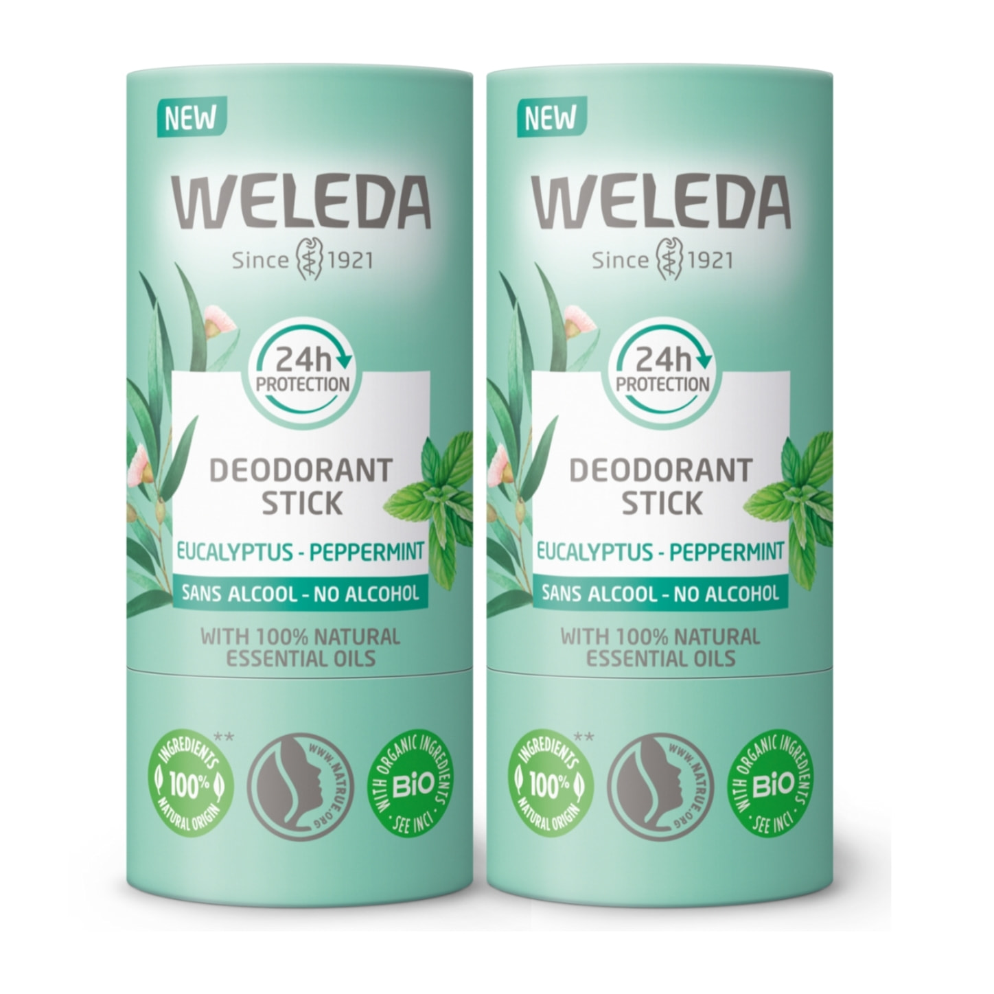 WELEDA - Duo Deodorant stick Eucalyptus Peppermint - Efficacité 24H - Vegan* - Certifié Natrue** - Stick 2x50 g